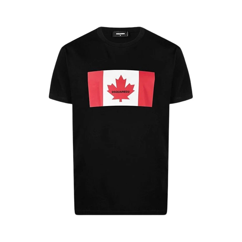 Dsquared2 Korte Mouwen Zwarte T-shirt met Canadese Vlag Black Heren