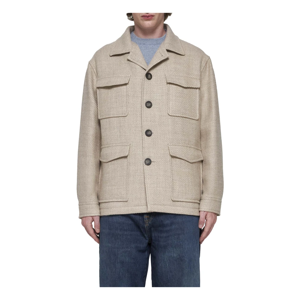 Tagliatore Beige Wol Kort Ongevoerd Jack Beige Heren