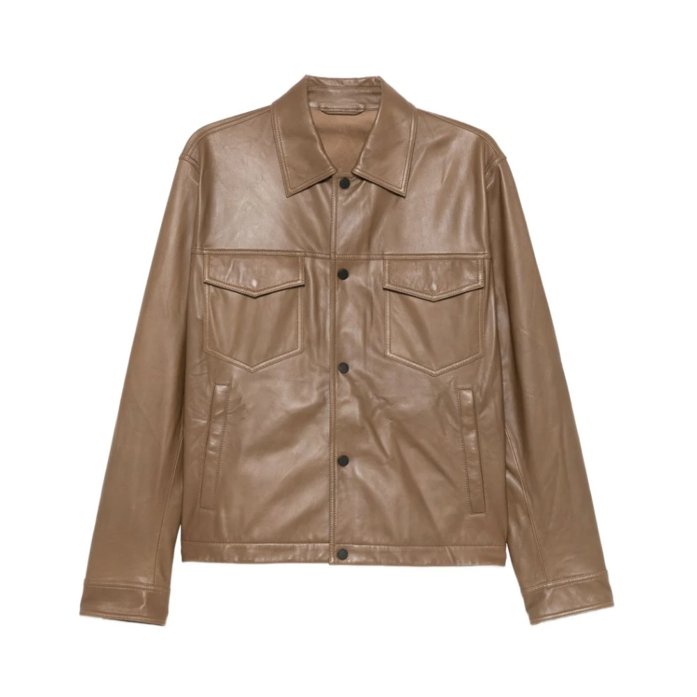 Emporio Armani Men's Brown Leather Jackets, M, Leather Jacket