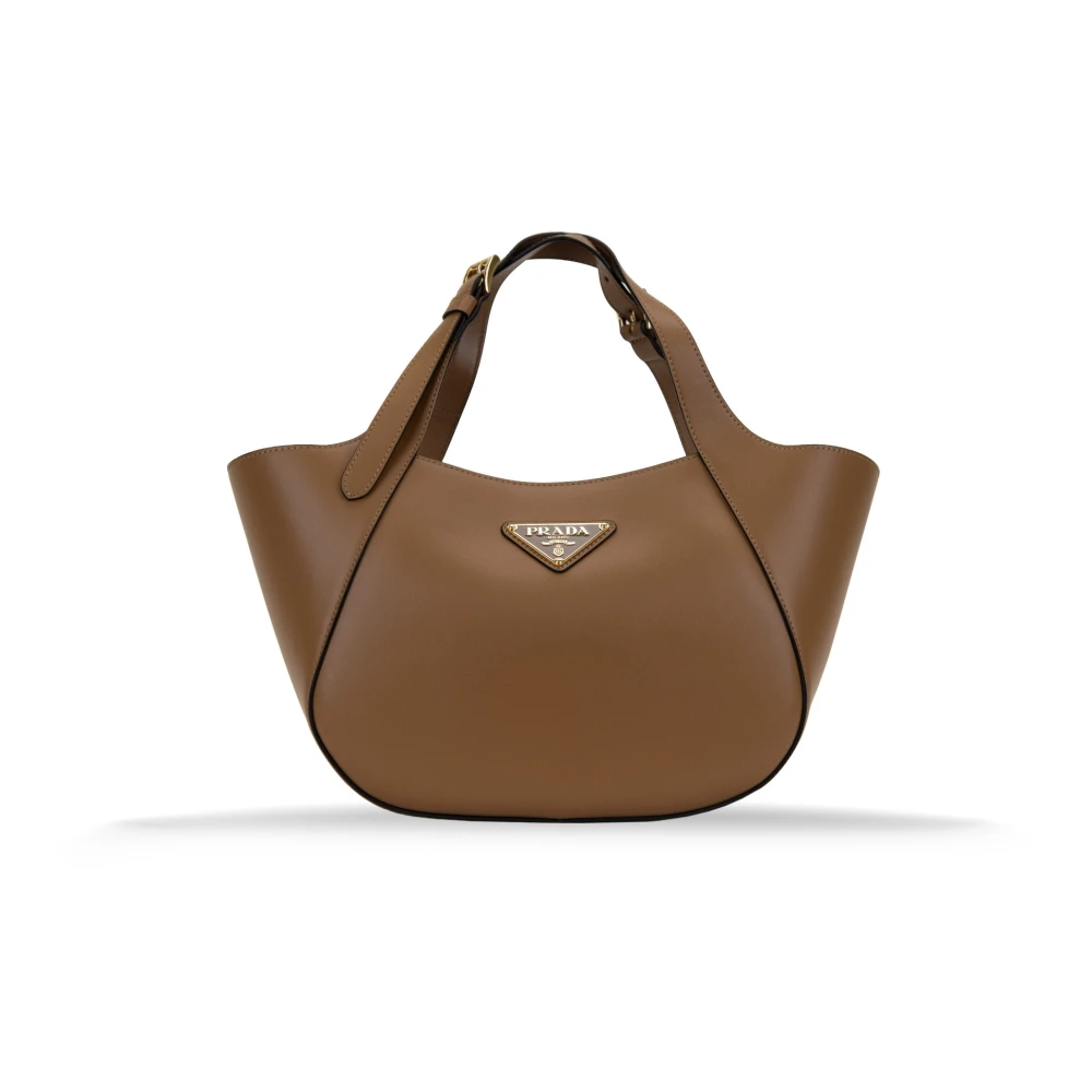 Prada Leren handtas met magnetische knoop Beige Dames