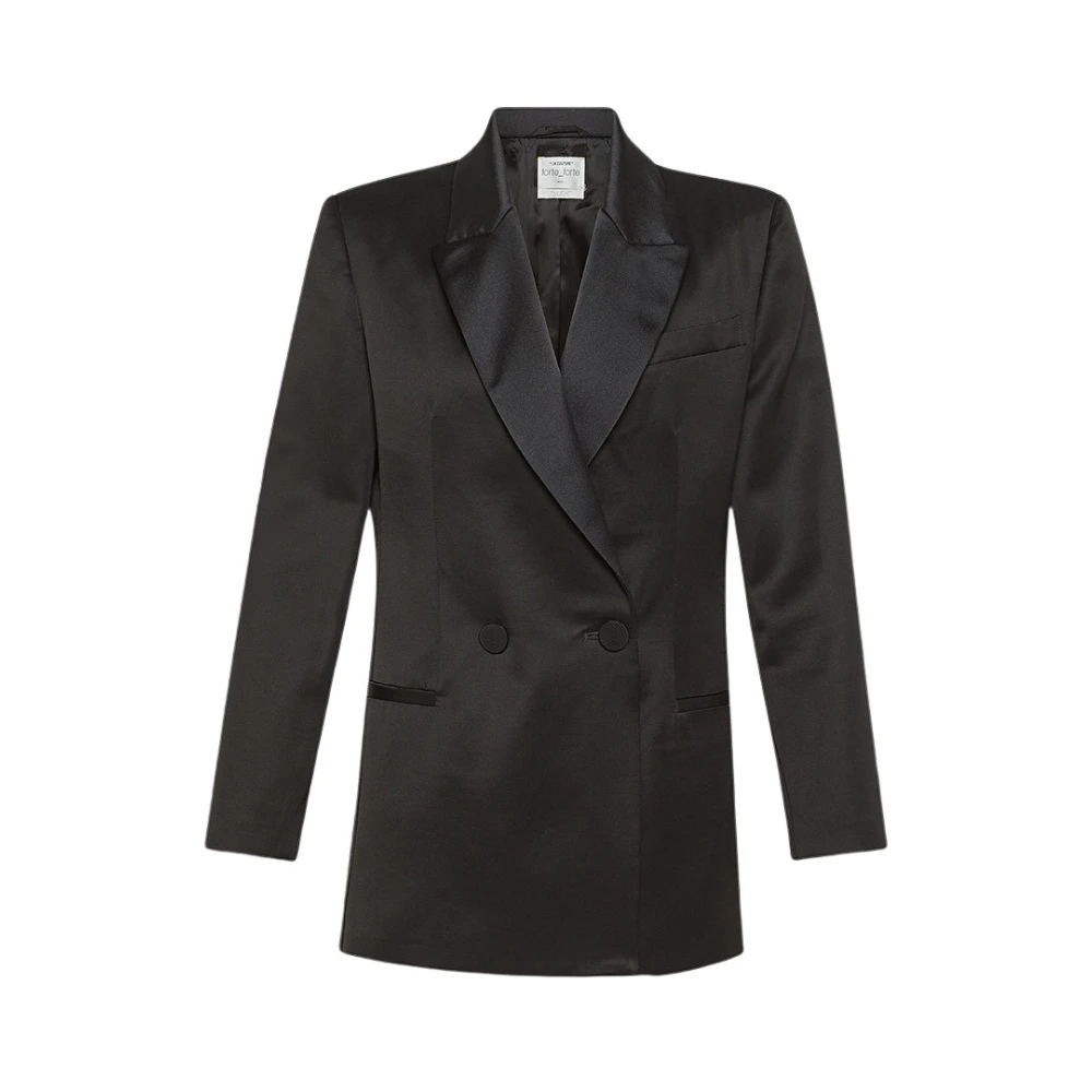 Forte Zwarte Smokingjasje in Viscose en Wol Black Dames