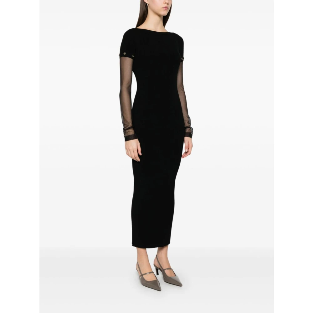 SPORTMAX Zwarte Afneembare Mouwen Boothals Jurk Black Dames