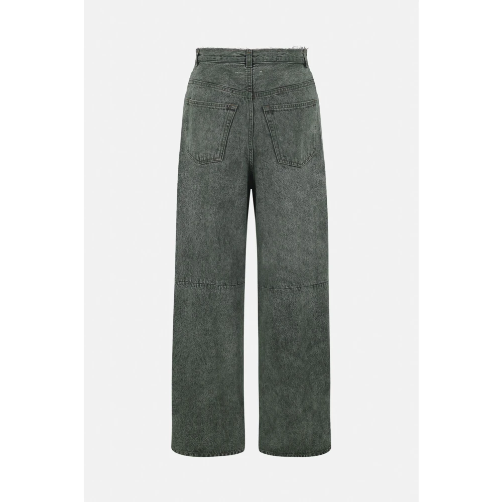 MM6 Maison Margiela Groene Loose-Fit Jeans met Wit Stiksel Green Dames