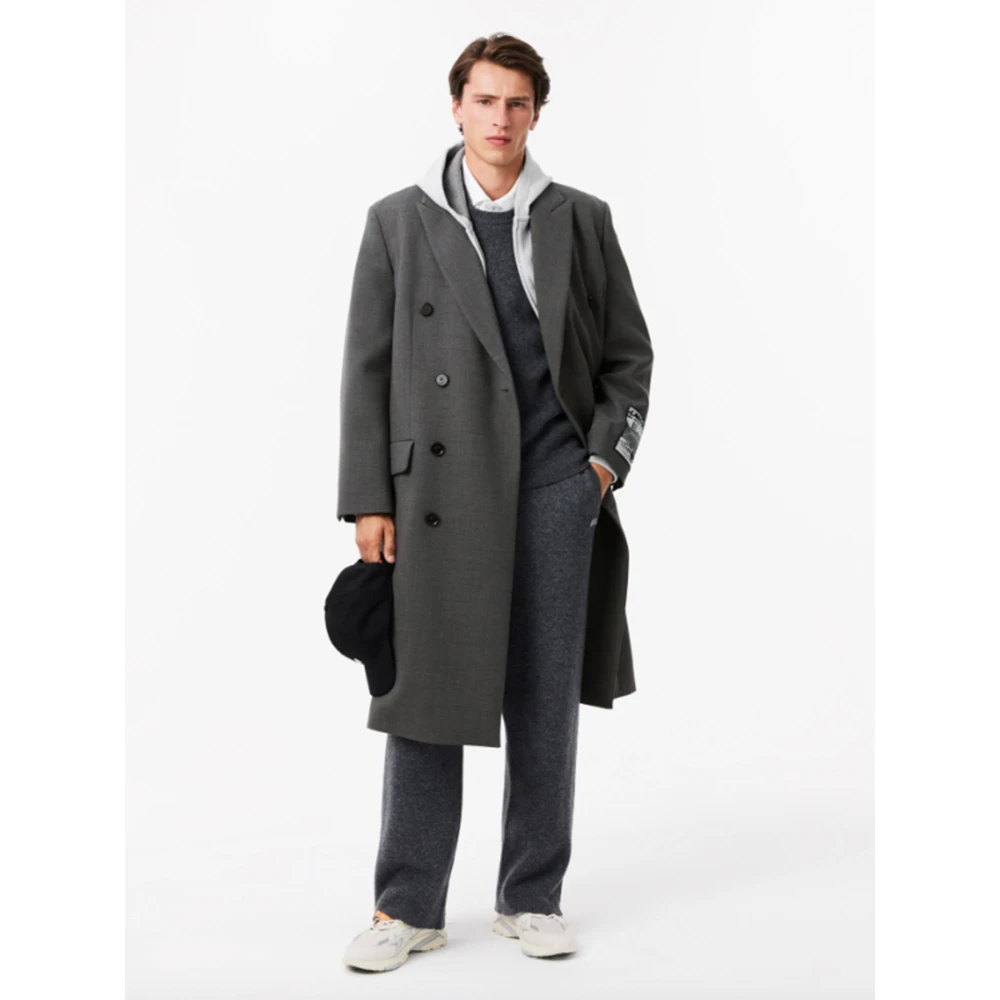 Lacoste Lange Wollen Jas in Grijs Gray Heren