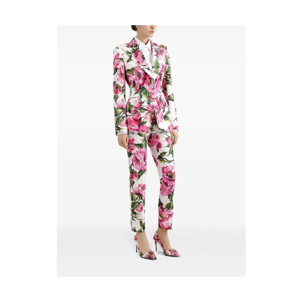 Dolce & Gabbana Witte Blazer met Vetersluiting en Schoudervullingen Multicolor Dames
