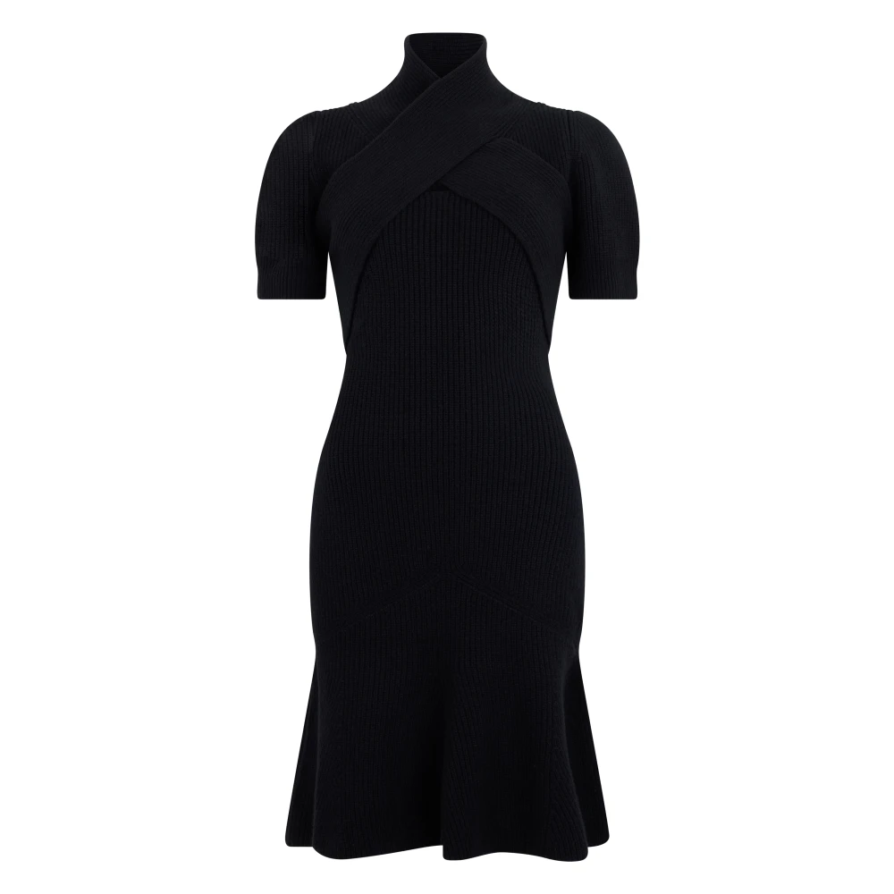Patou Women's Black Knitted Dresses, Xs, Knit Wool Midi Dress