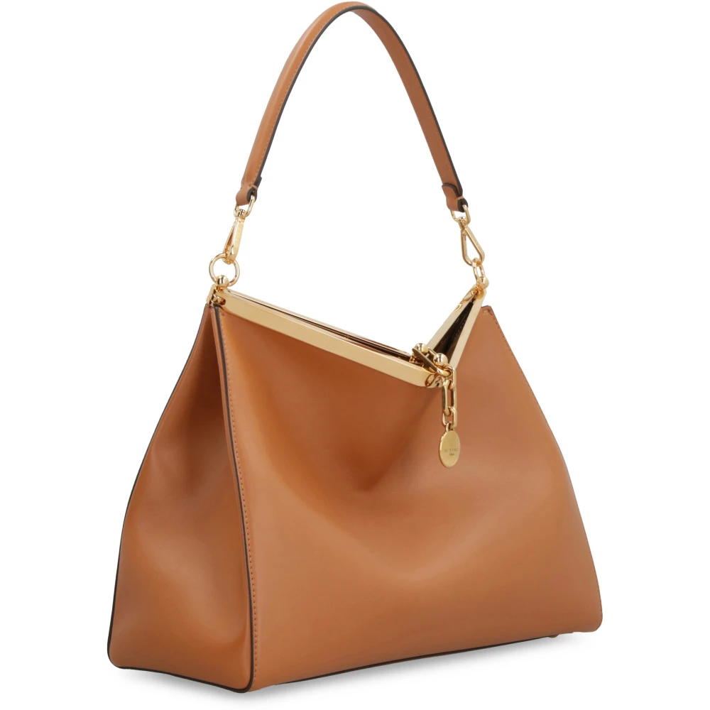ETRO Leren schoudertas met afneembare clutch Brown Dames