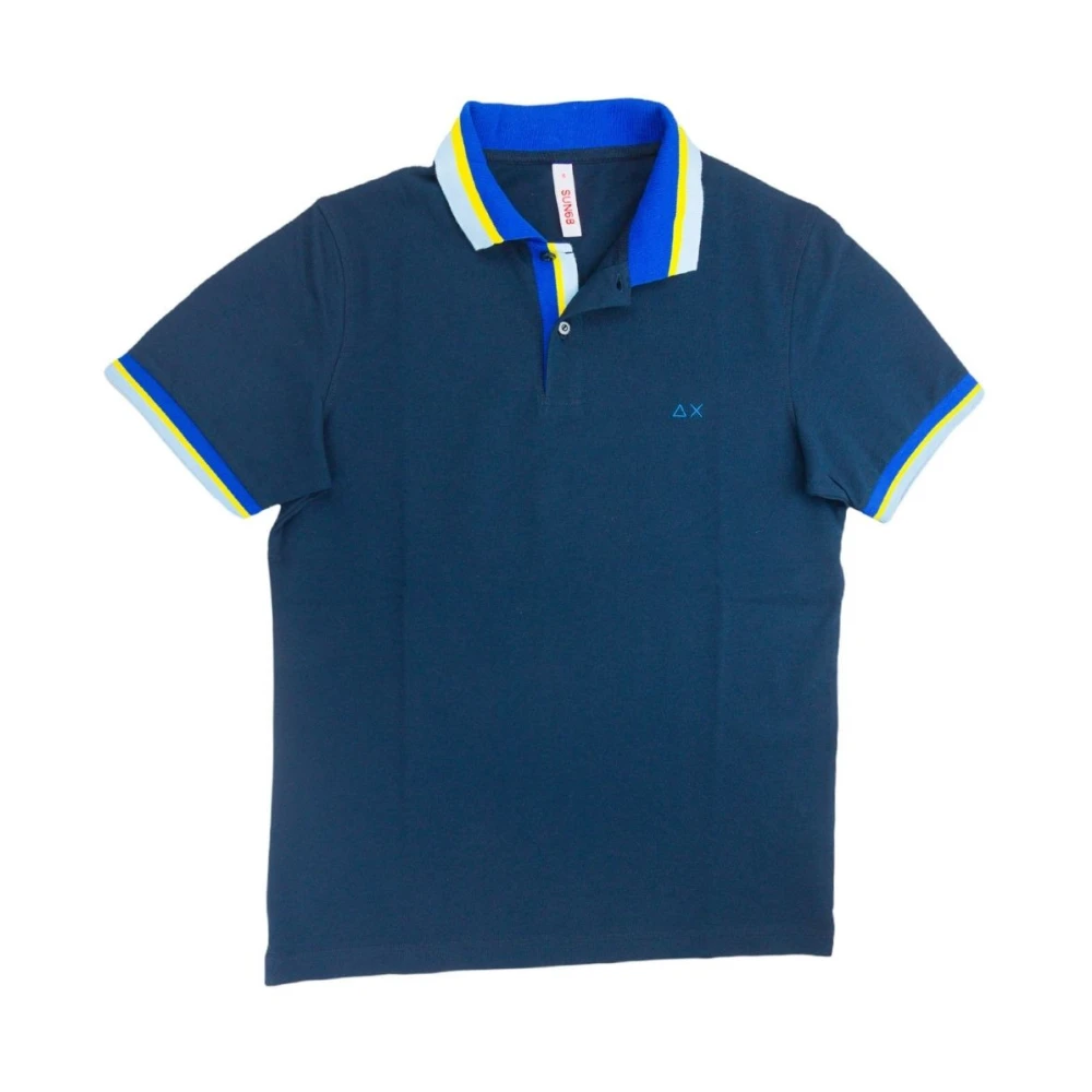 Sun68 Multi-Stripe Cotton Polo Shirt A32123 Blue Heren