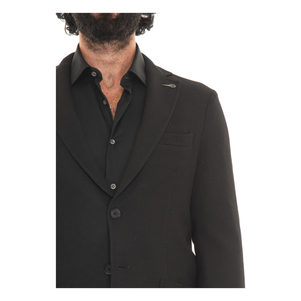Paoloni Jersey Jas met Knoopsluiting en Zakken Black Heren