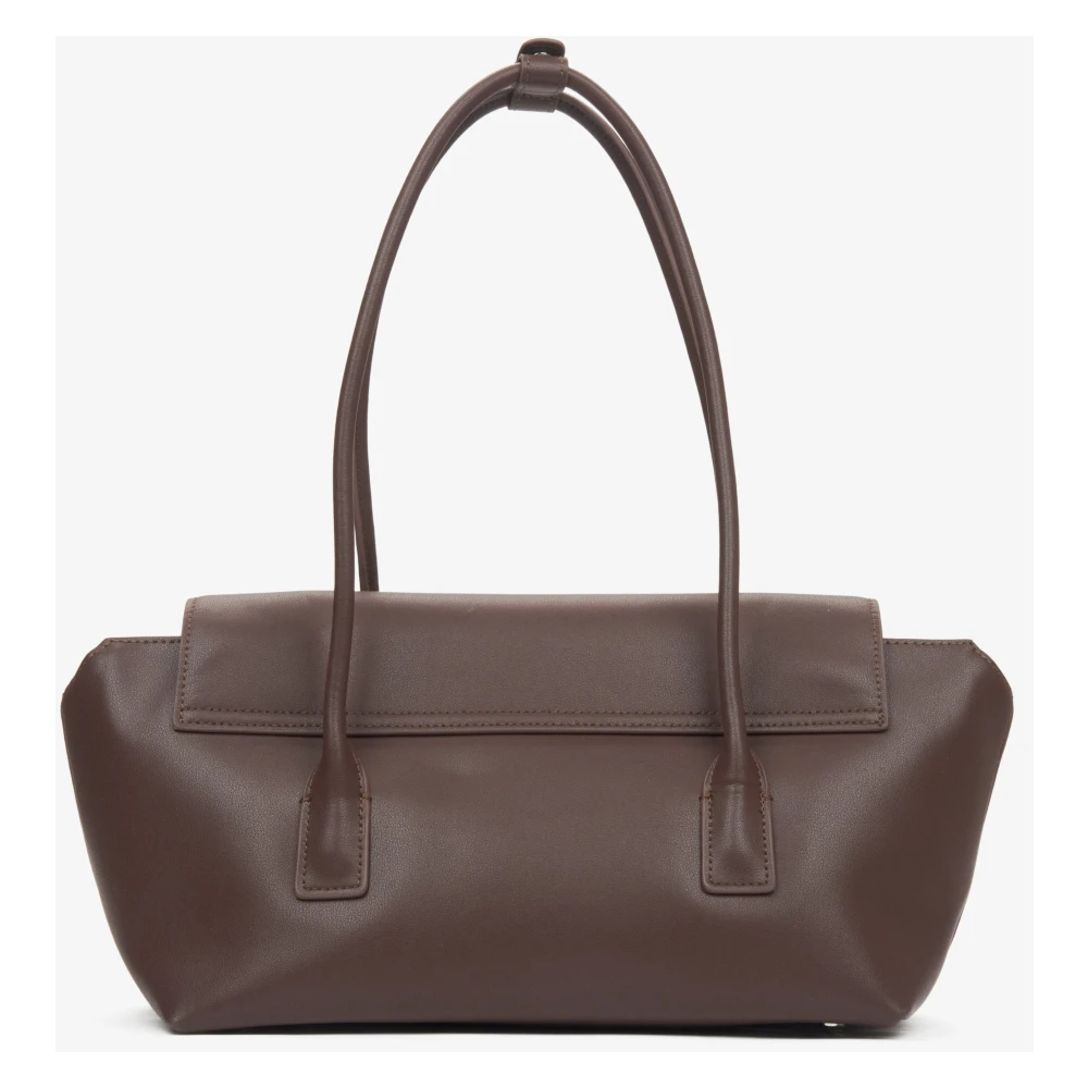 Estro Dames Zadelbruine Leren Schoudertas met Lange Handvatten Brown Dames