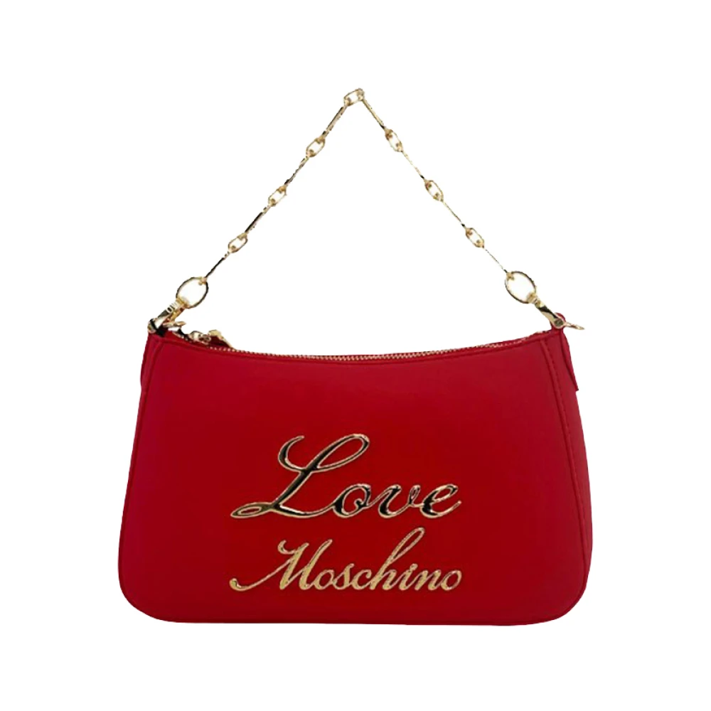 Moschino Rode leren schoudertas met metalen logo Red Dames