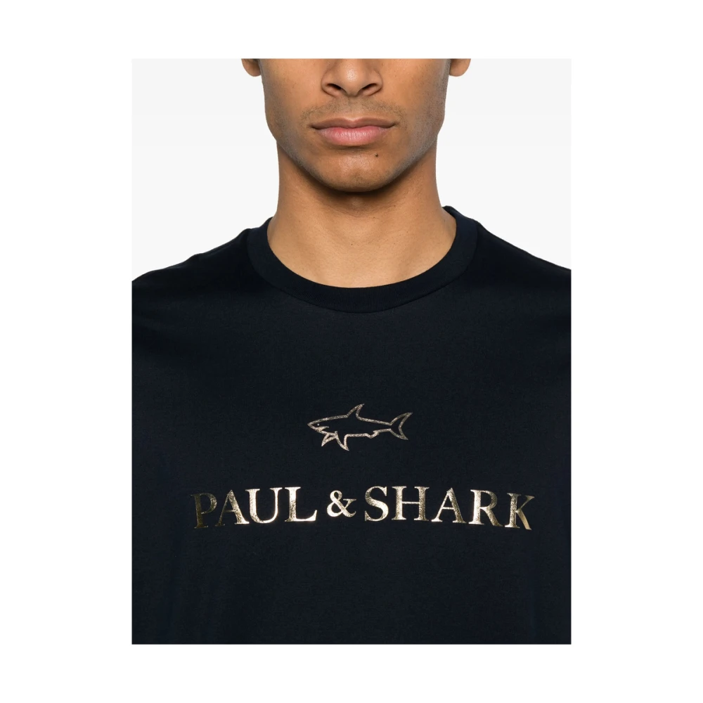 PAUL & SHARK Navy Blue Haai Print Ronde Hals Blue Heren