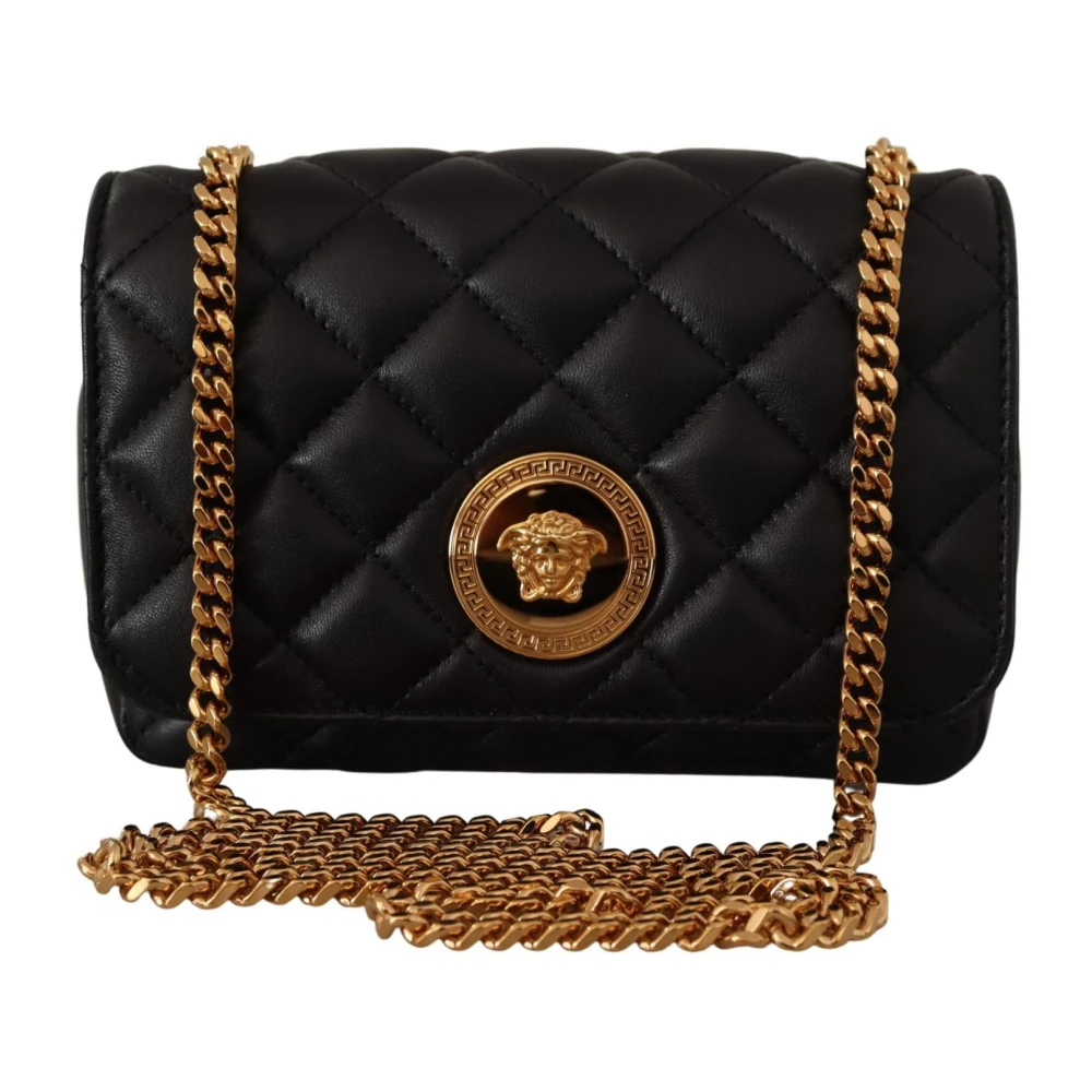 Versace Zwarte Gewatteerde Leren Crossbody Tas Black Dames