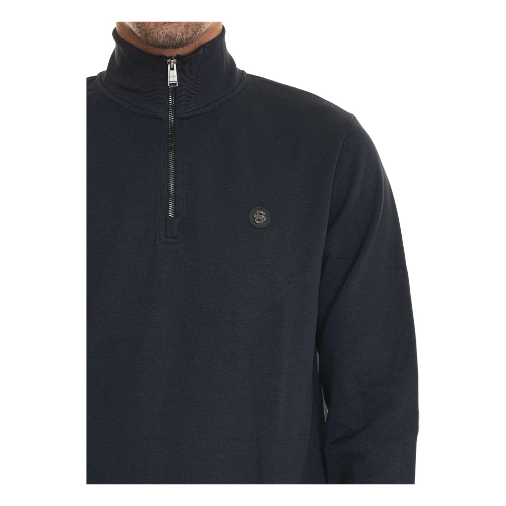 Boss Half Zip Sweatshirt met Logo-borduursel Blue Heren