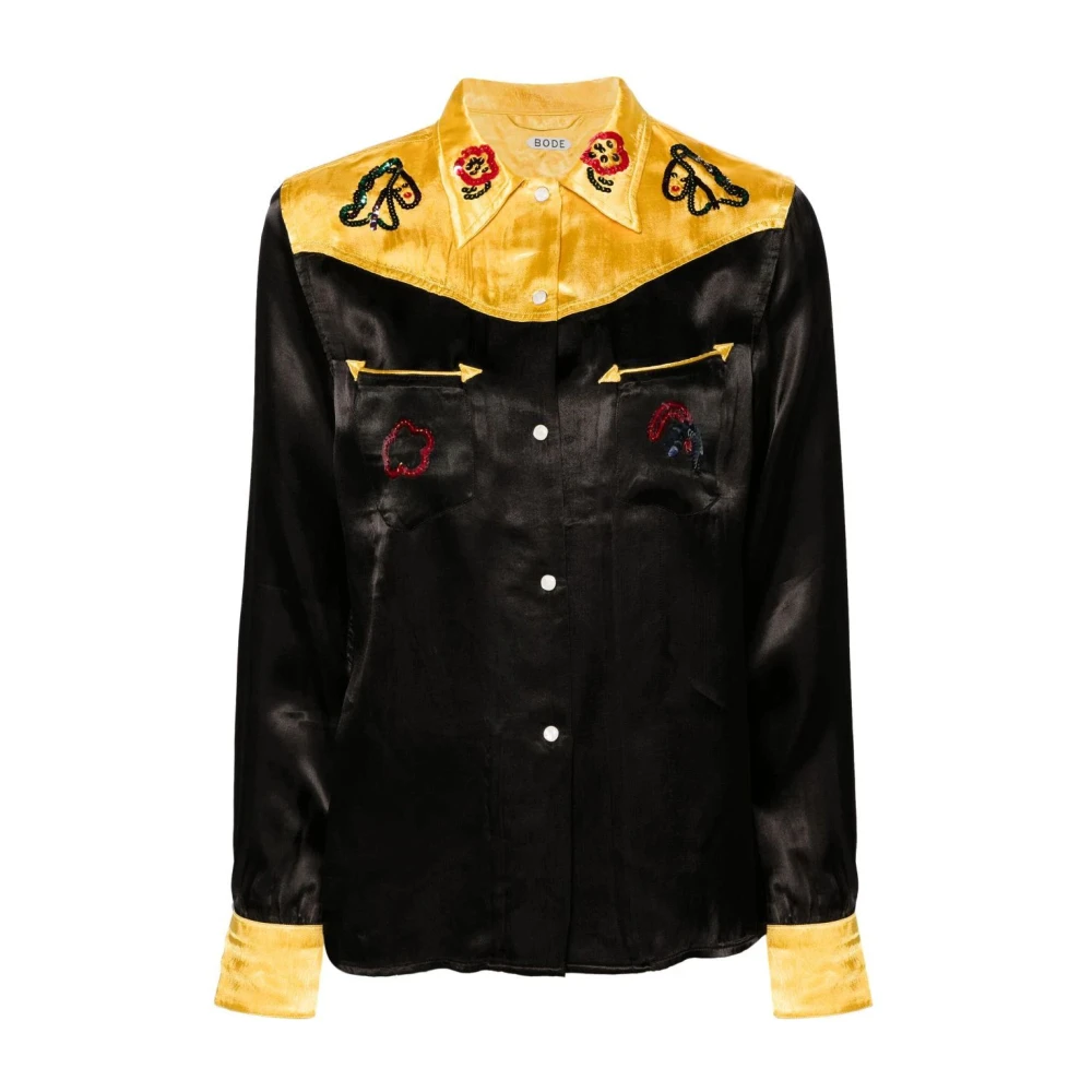 Bode Goud Zwart Sequin Rodeo Shirt Multicolor Dames