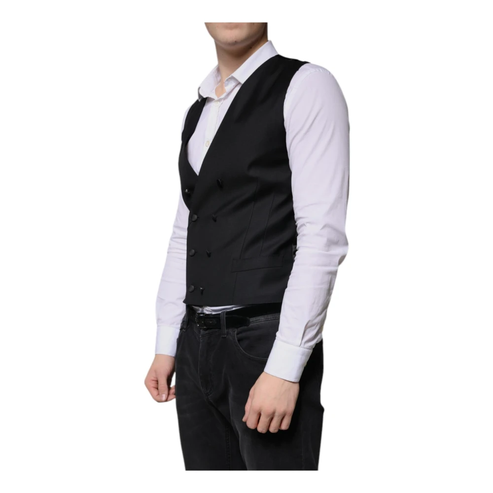 Dolce & Gabbana Zwarte Wolmix Formele Jurk Vest Black Heren