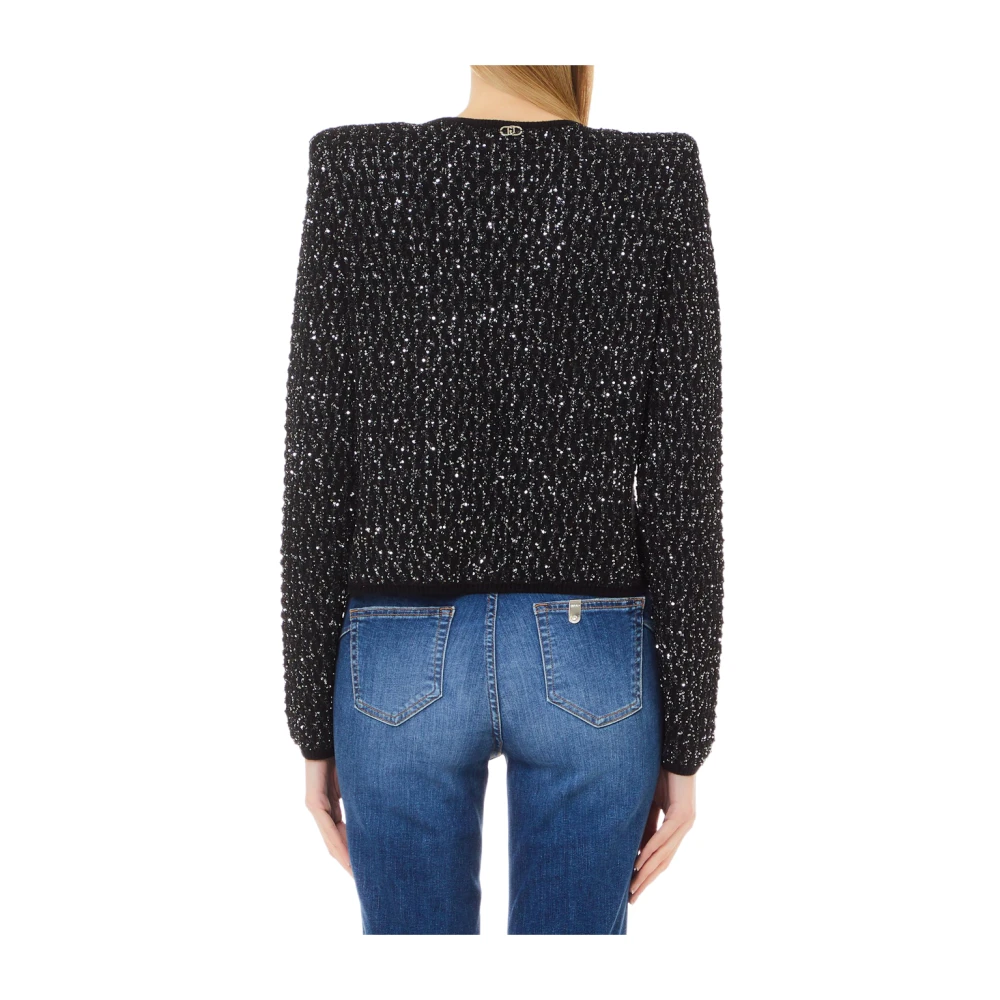 Liu Jo Geknipte lurex gebreide jas Black Dames