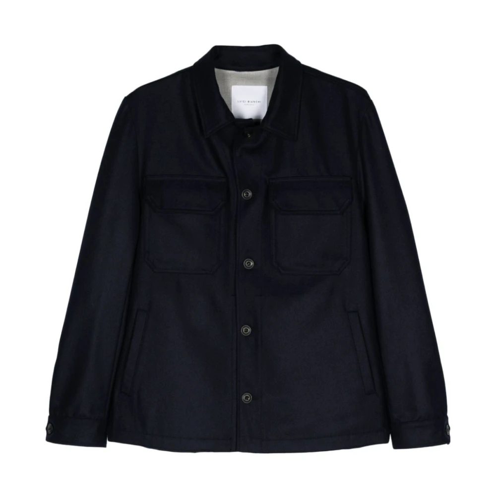 Luigi Bianchi Mantova Navy Wol Jas Spreid Kraag Blue Heren