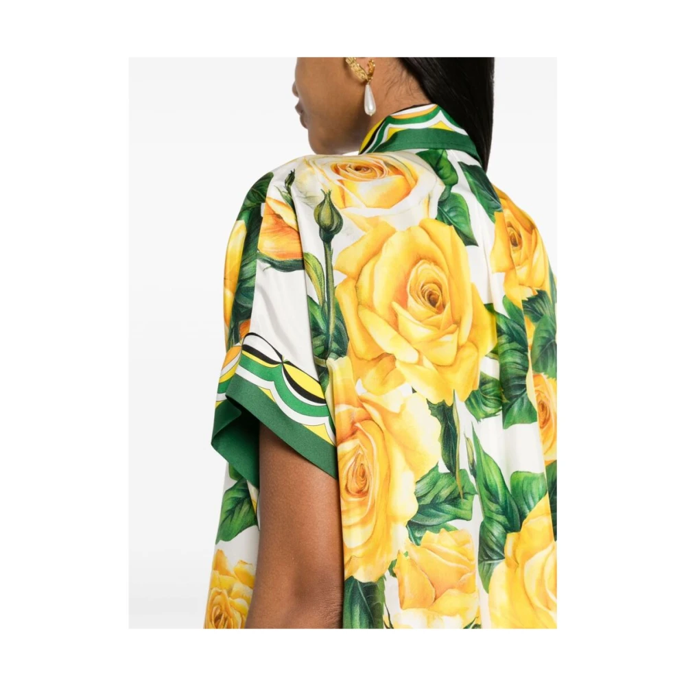 Dolce & Gabbana Zijden Satijnen Rozenprint Shirt Multicolor Dames