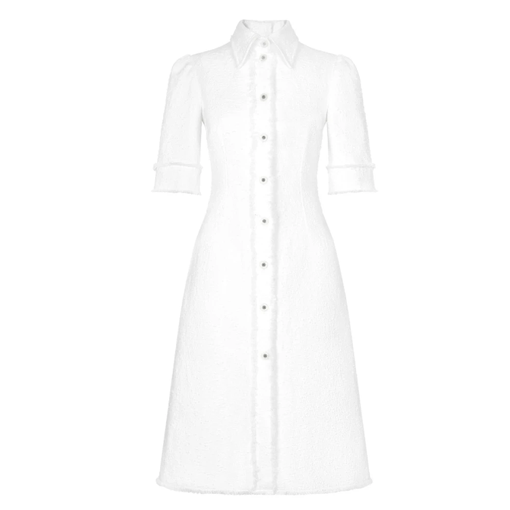 Dolce & Gabbana Witte Tweed Midi Overhemdjurk White Dames