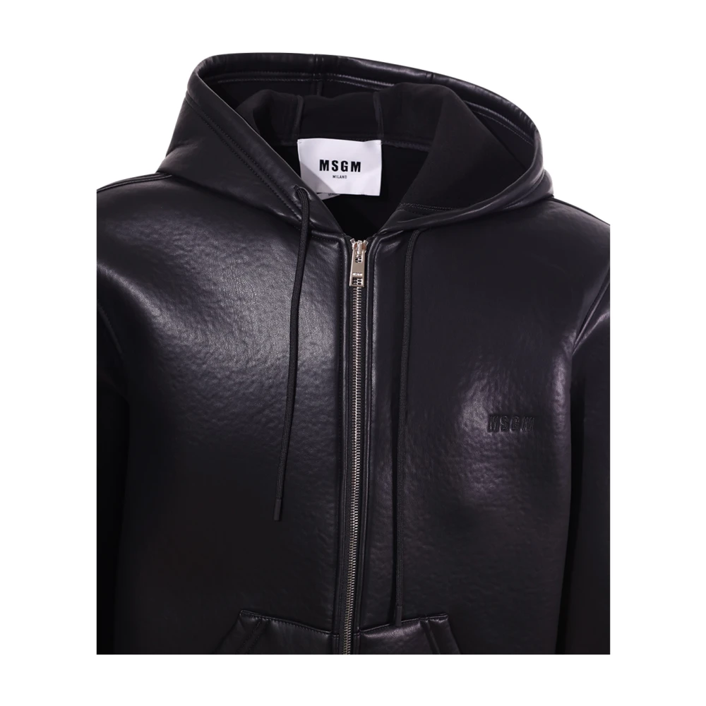Msgm Zwarte Hoodiejas met Kangoeroezak Black Heren