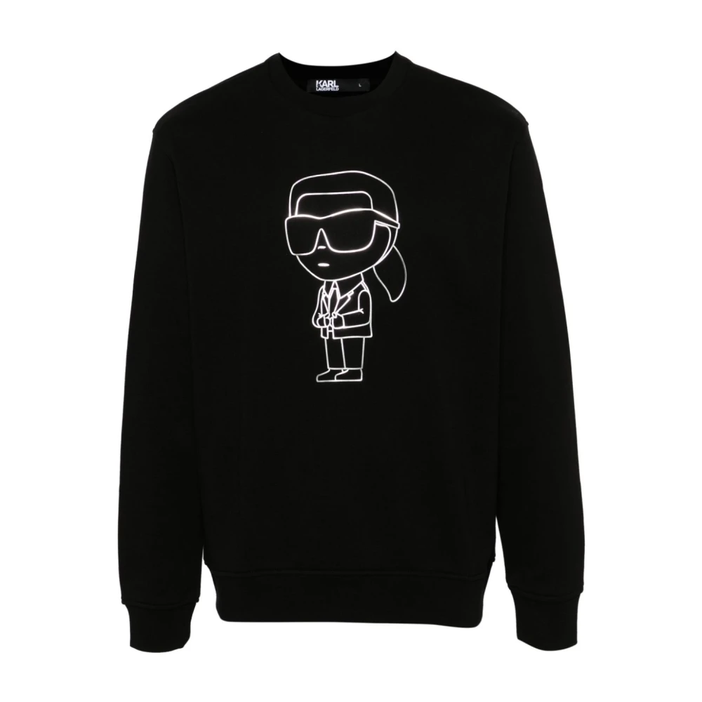 Karl Lagerfeld Zwarte Katoenen Gebreide Crew Neck Sweater Black Heren