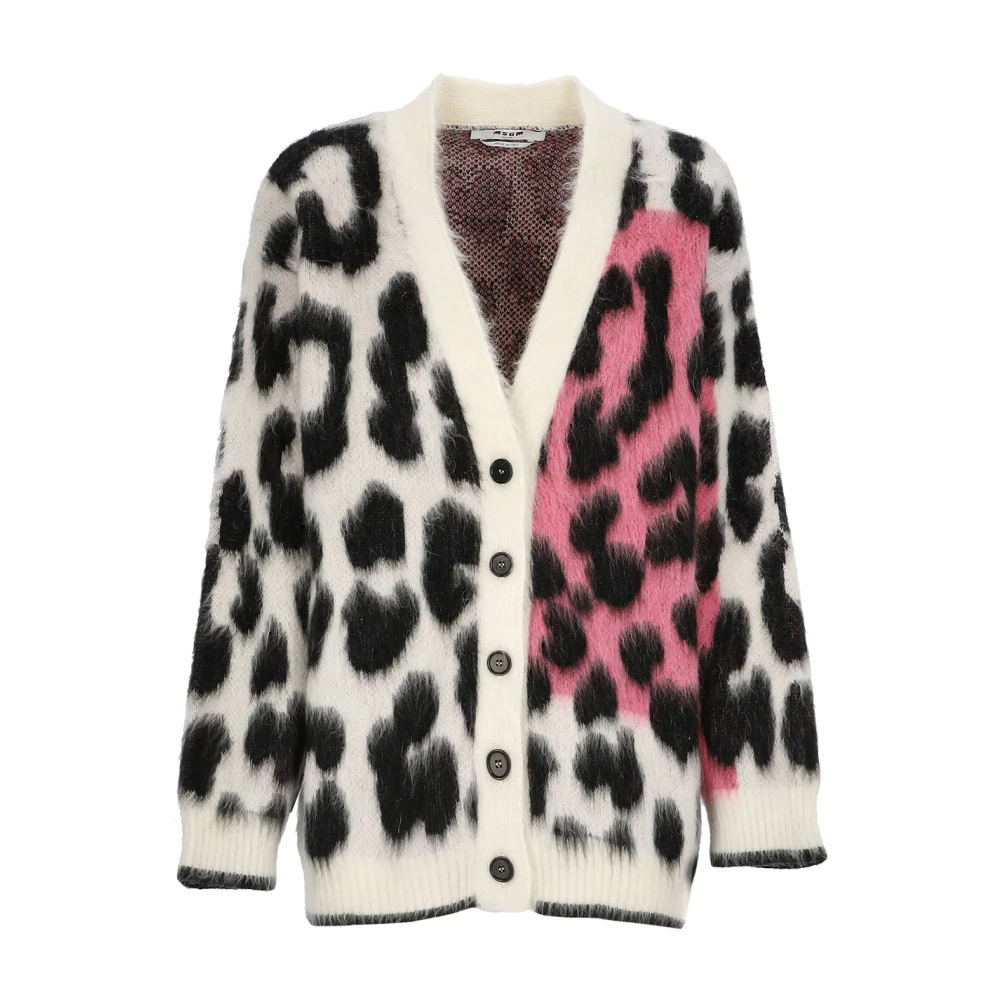 Msgm Witte Animalier Mohair Cardigan White Dames