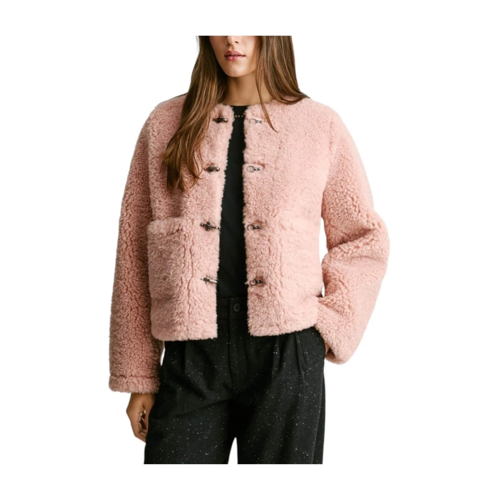 Pepe Jeans Women's Pink Faux Fur & Shearling Jackets, Xs, Fur-Effect Cropped Coat