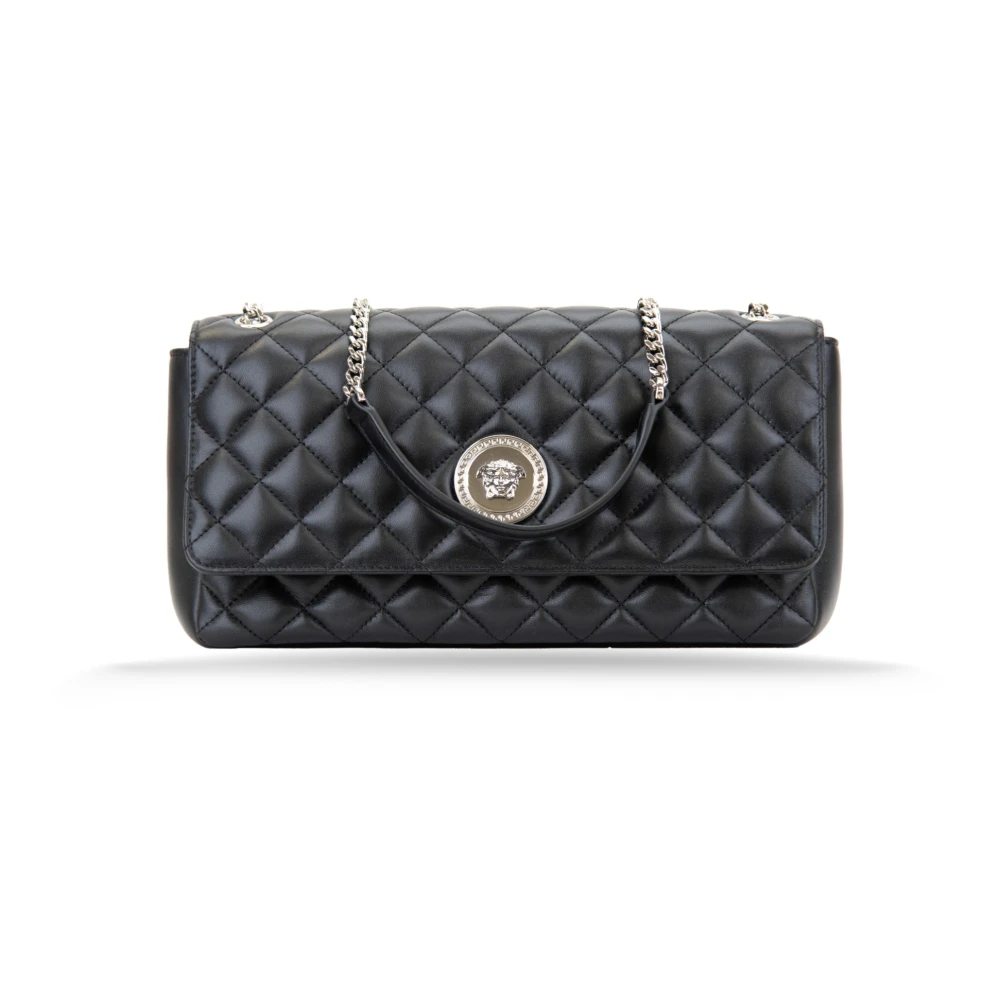 Versace Women's Black Shoulder Bags, One Size, Quilted Leather Shoulder Bag Magnetic Button