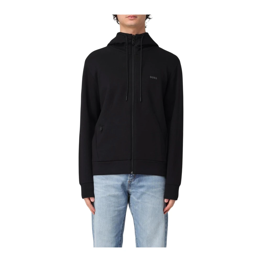 Hugo Men's Black Zip-Throughs, S, Zipup Boss Hoodie Activewear