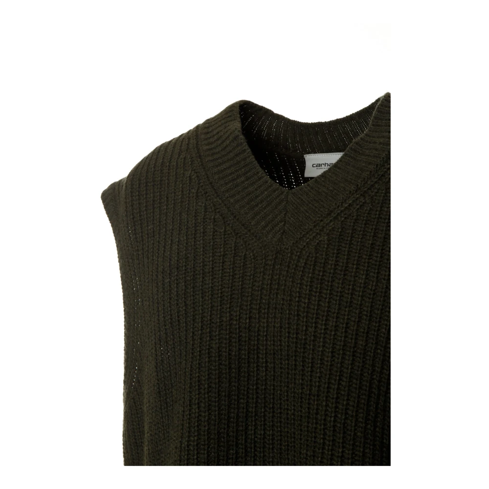 Carhartt WIP V-Hals Ribgebreide Wollen Trui Green Heren
