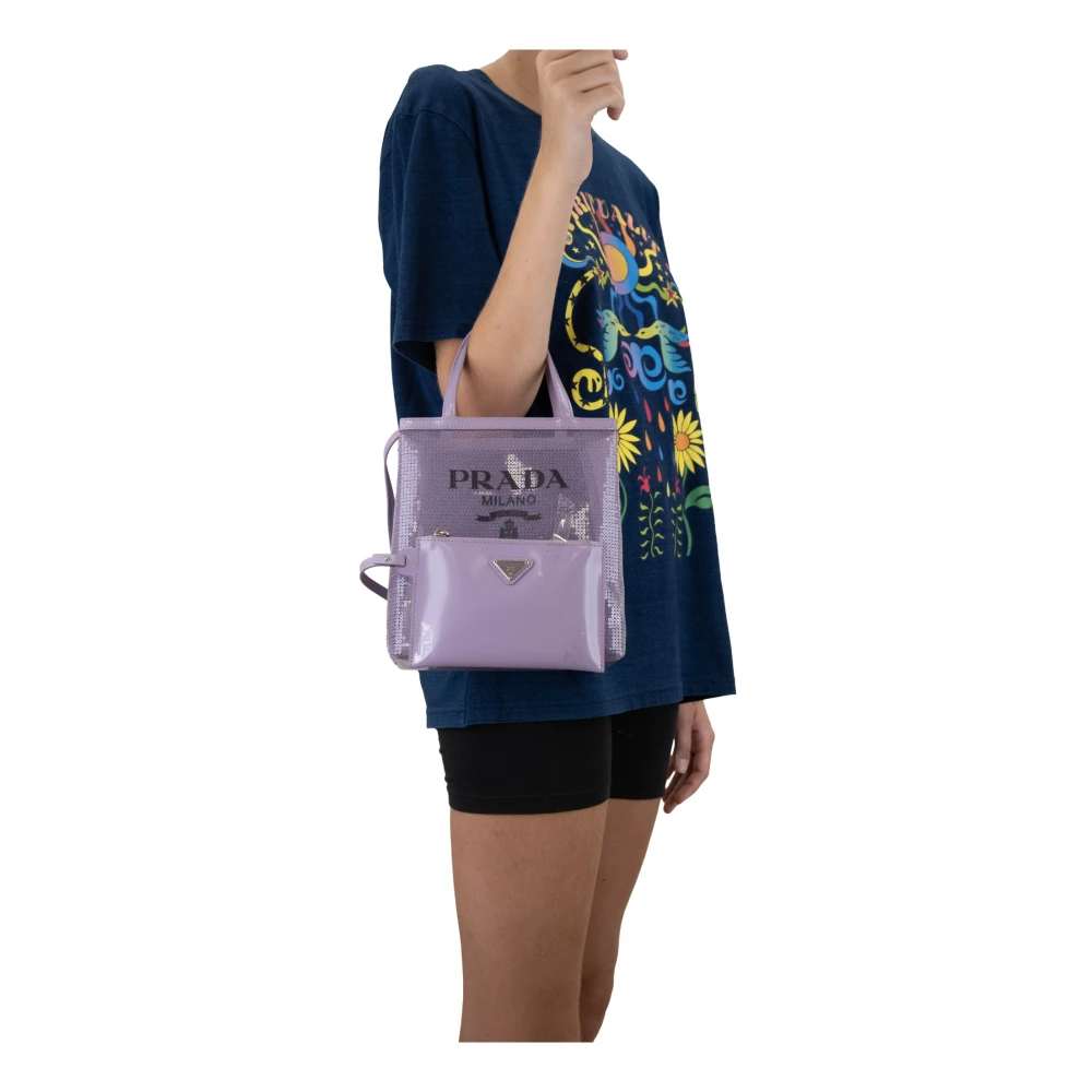 Prada Paillet Handtas met Leren Afwerking Purple Dames