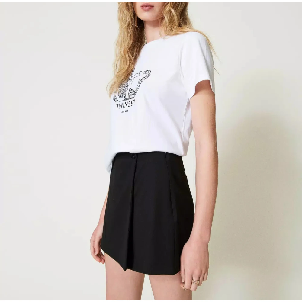 Twinset Geborduurd Logo en Jaguar T-shirt White Dames