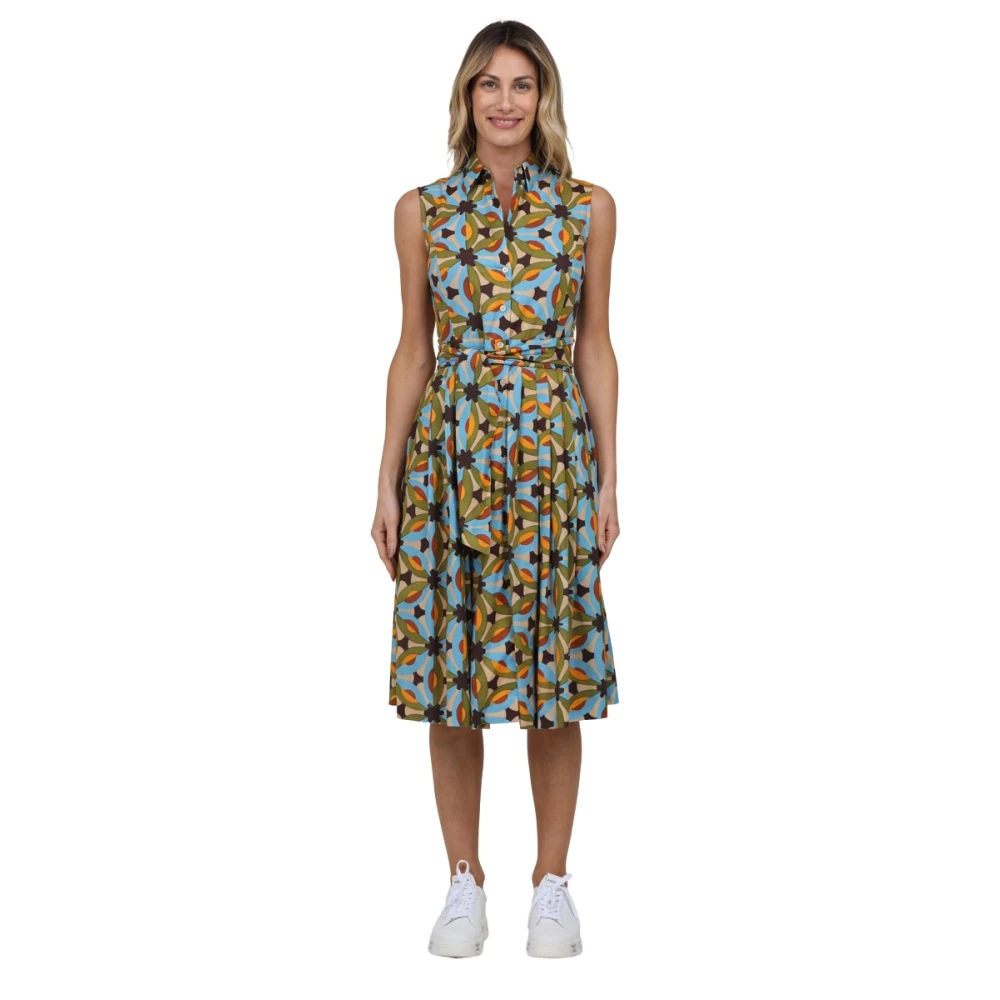Caliban Mouwloze chemisier jurk met tailleband Multicolor Dames