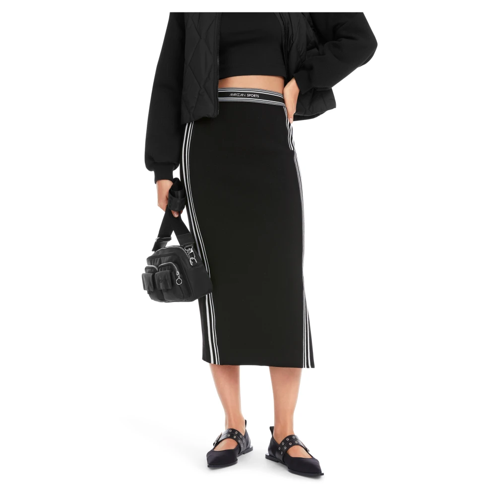 Marc Cain Gestreepte Gebreide Midi Rok Black Dames