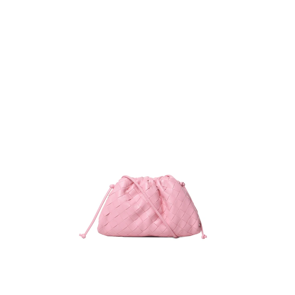 Bottega Veneta Leren Clutch met Mini Intrecciato Motief Pink Dames
