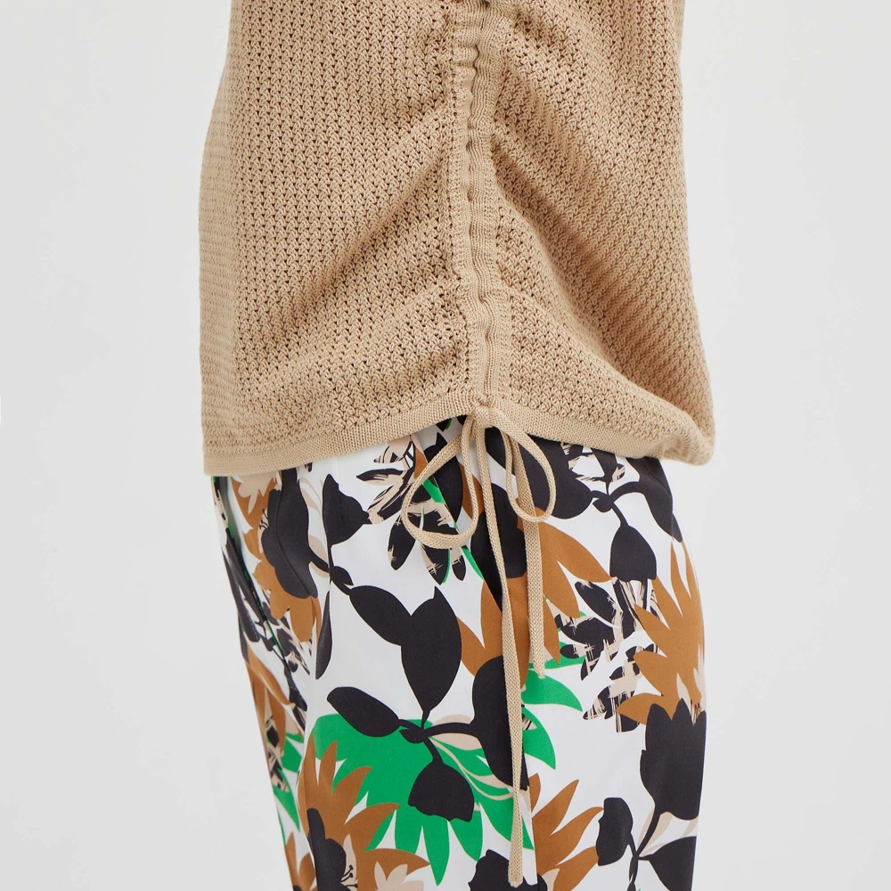Giorgio Grati Geribbelde Katoenen Top Zandkleur Beige Dames