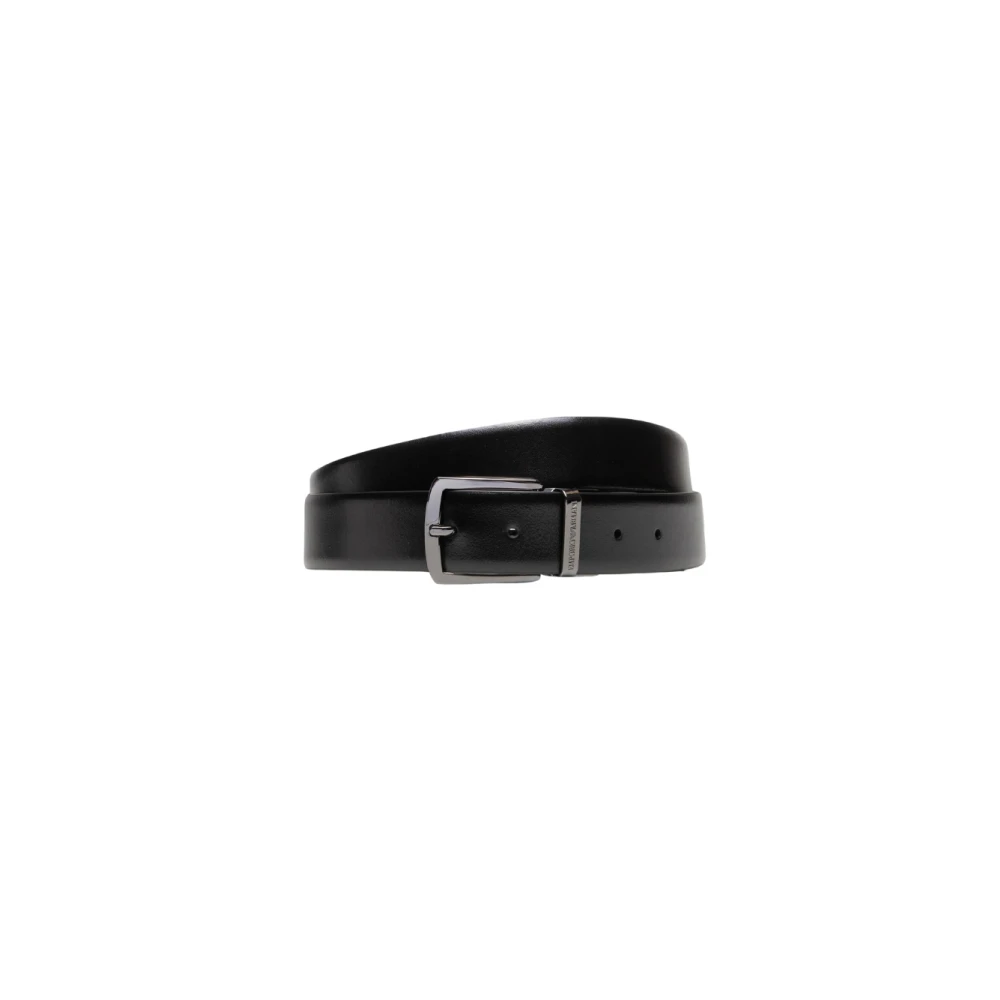 Emporio Armani Men's Black Reversible Leather Tongue Belt - Belts - One Size - Accessories