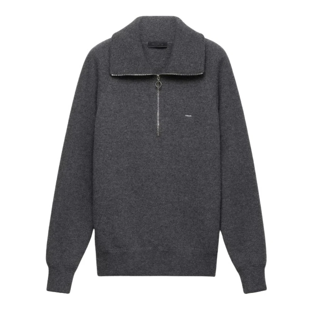 Prada , Zip-Throughs, Male, Gray, L, Knit Polo - Image 2