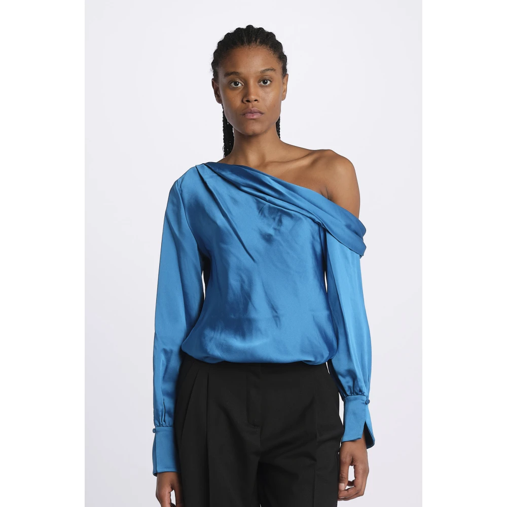 Simkhai Turquoise Shirt met Één Schouder Blue Dames