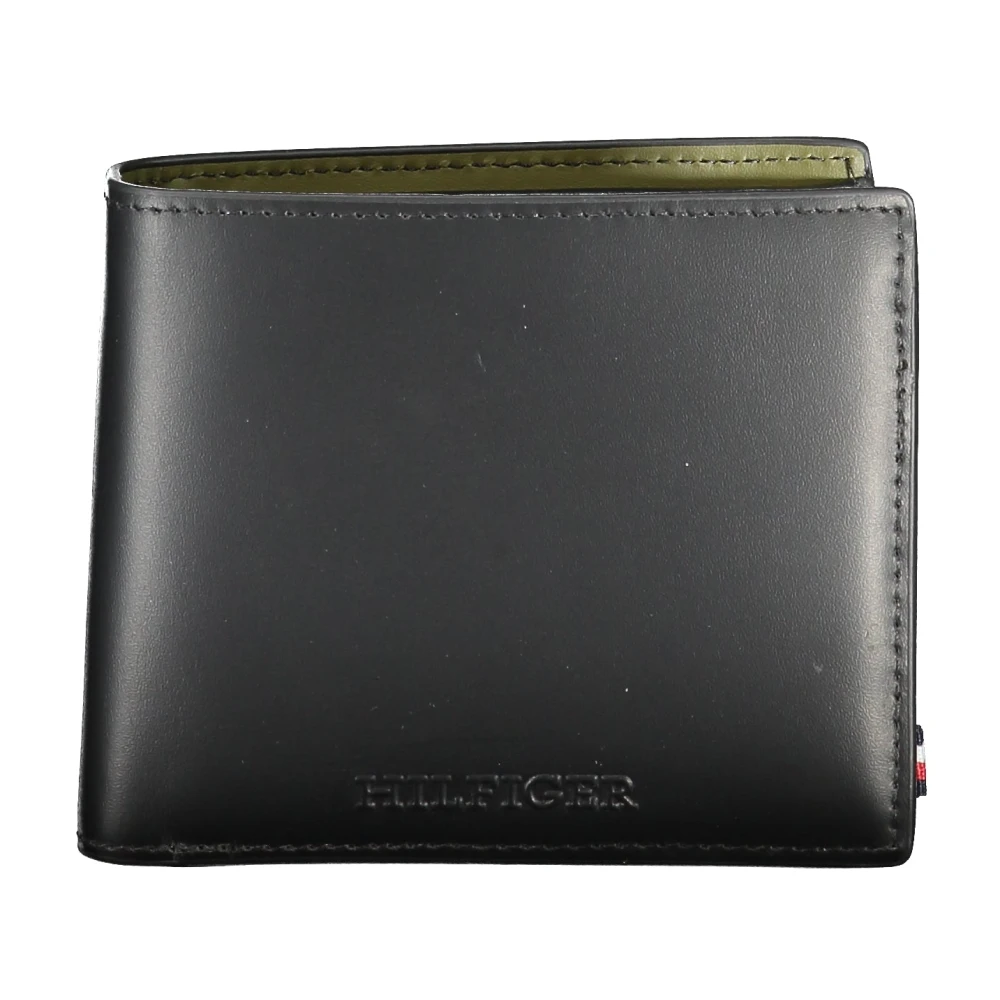 Tommy Hilfiger Zwarte leren portemonnee met contrastdetails Black Heren
