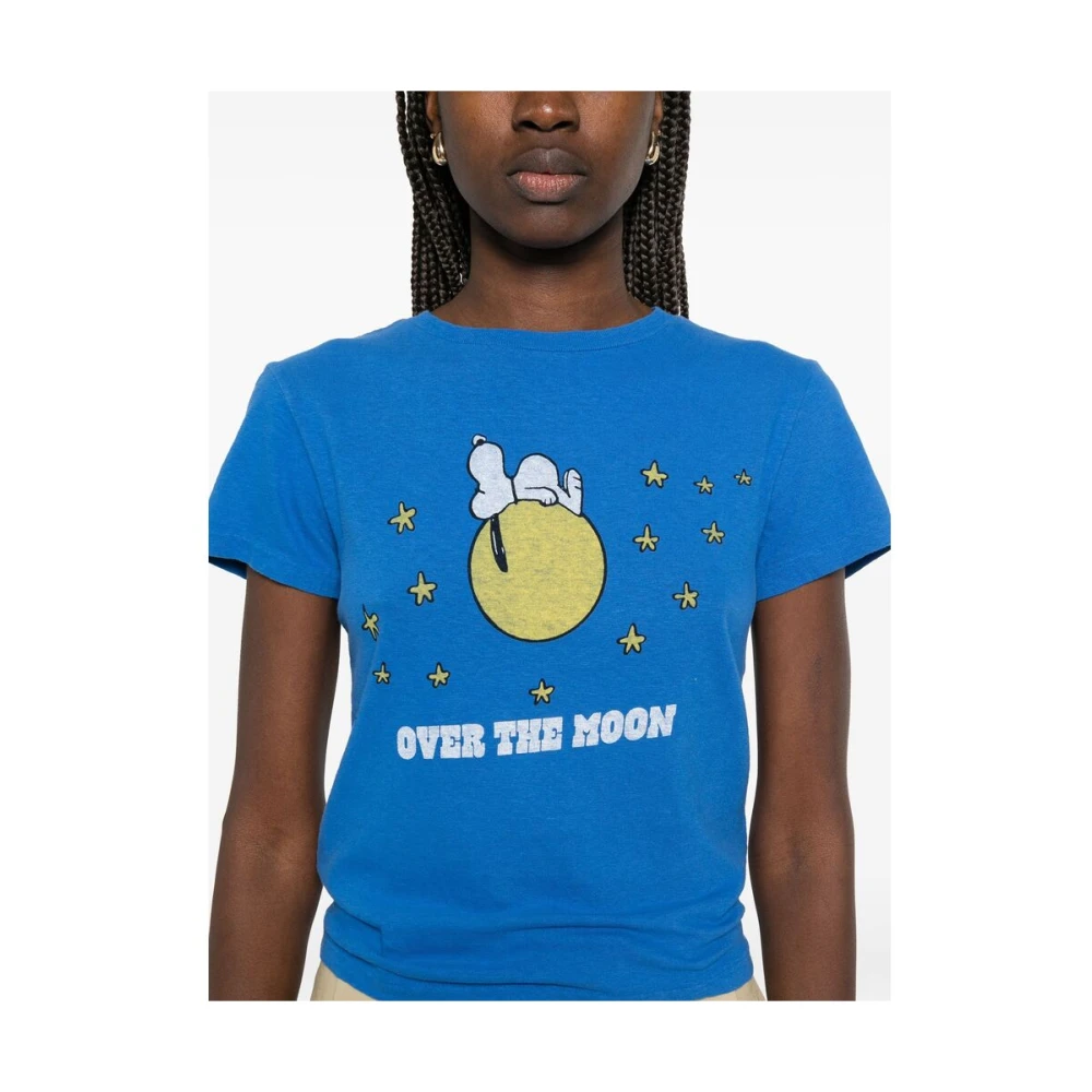 Re Done Kobaltblauwe Geribbelde Crew Neck T-shirt Blue Dames