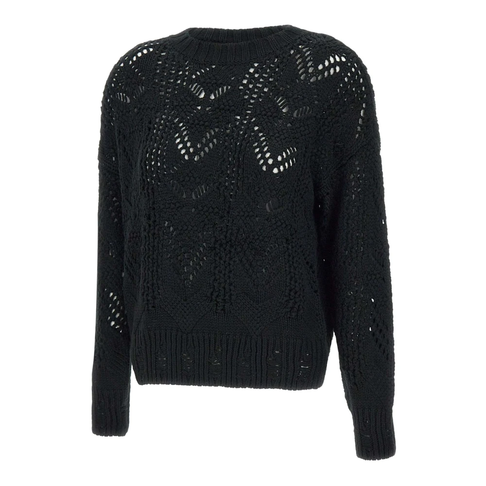 Kaos Zwarte wollen blend trui met haakwerk Black Dames