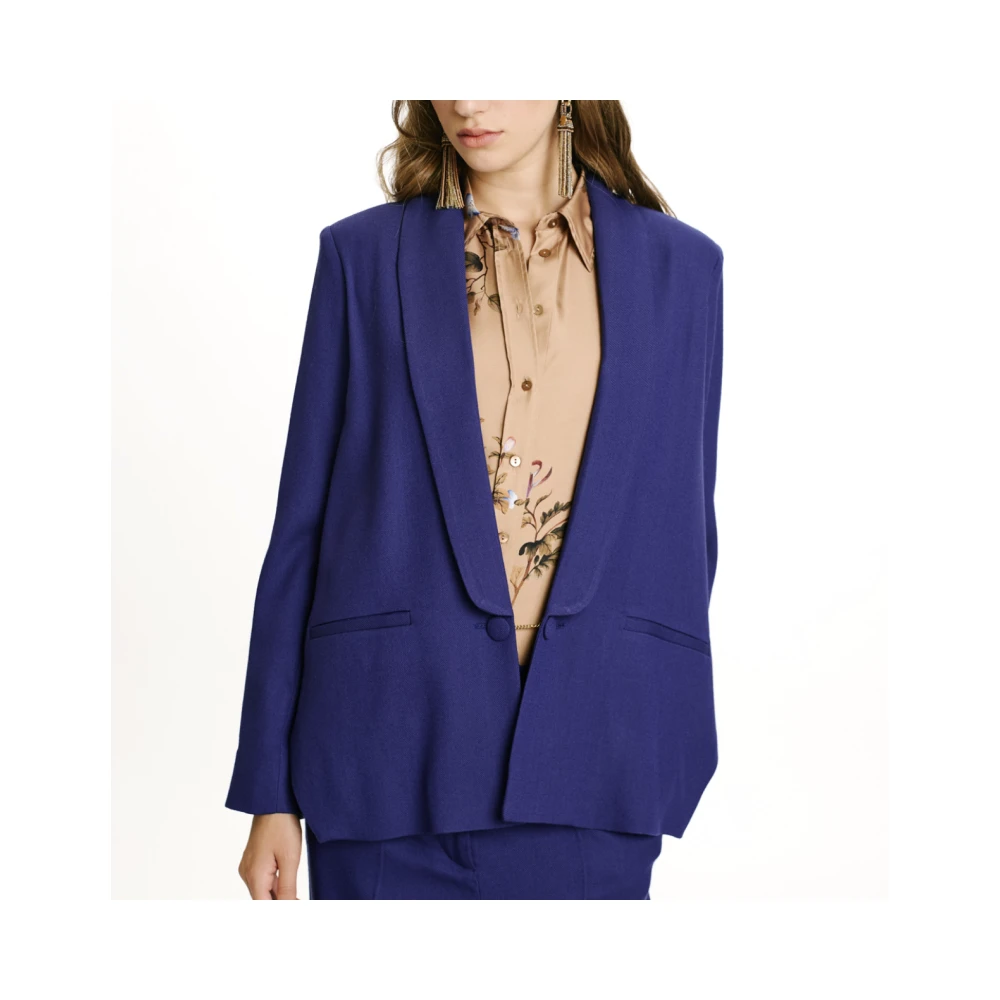 Momoni Blauwe Wollen Blend Boxy Jas Purple Dames