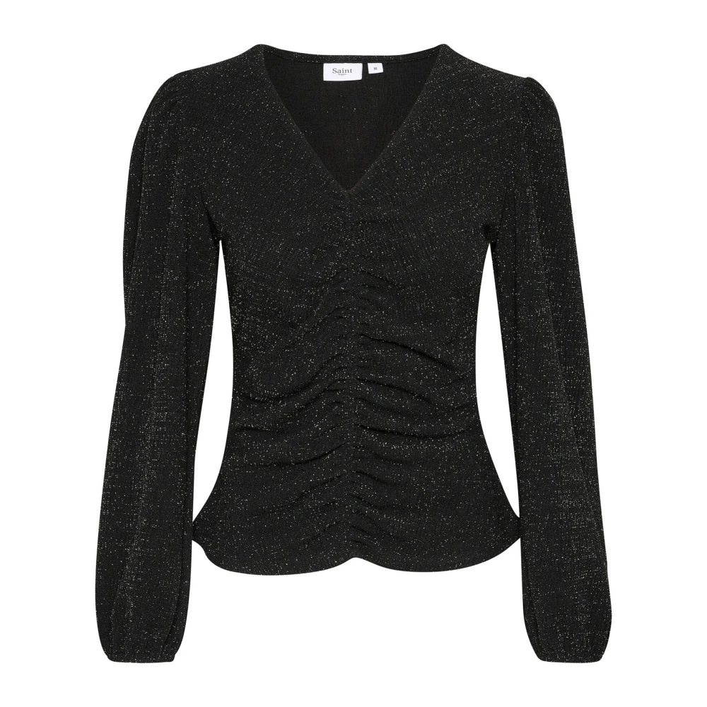 Saint Tropez Elegante Zwarte Blouse met Gerimpelde Voorkant Black Dames