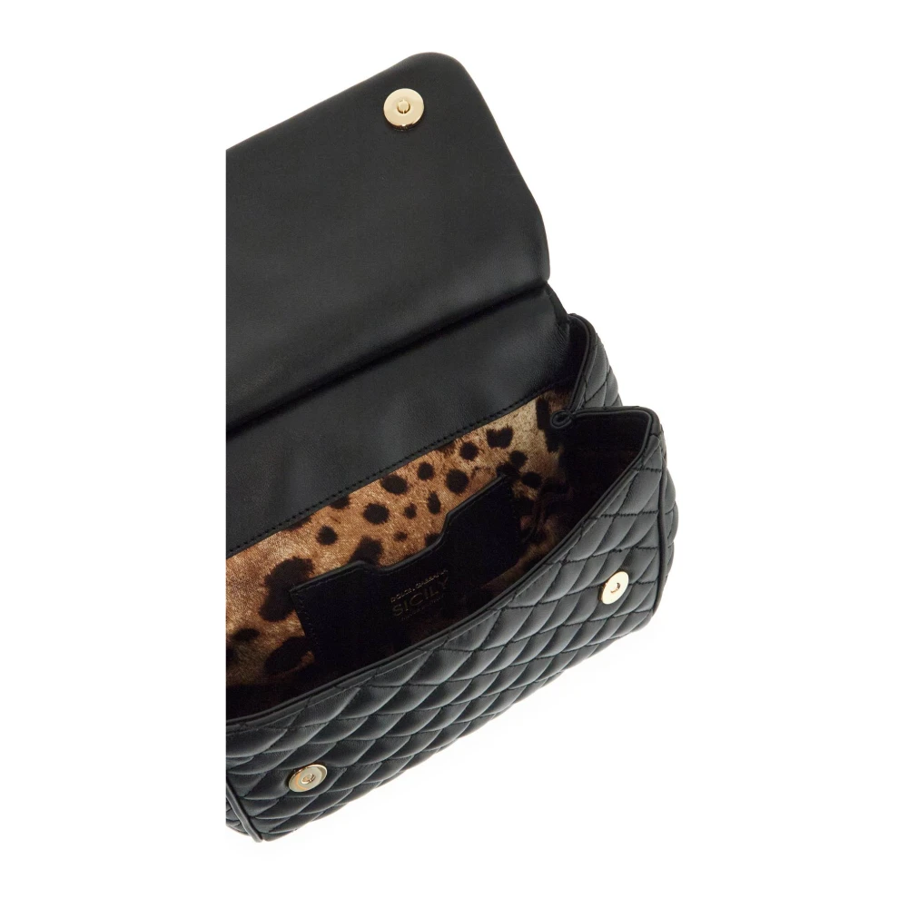 Dolce & Gabbana Gewatteerde Sicily Handtas met Luipaardprint Black Dames