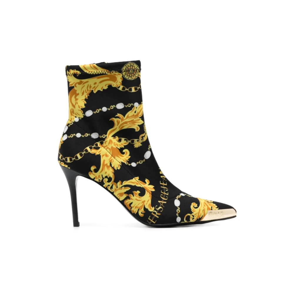 Versace Jeans Couture Zwarte Barokprint Enkellaarzen Multicolor Dames