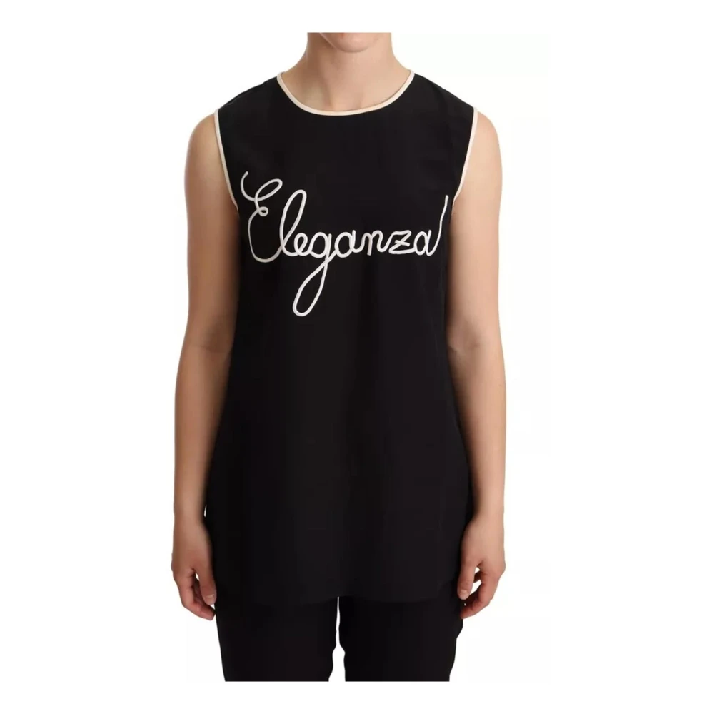 Dolce & Gabbana Zijden Eleganza Print Tanktop Black Dames