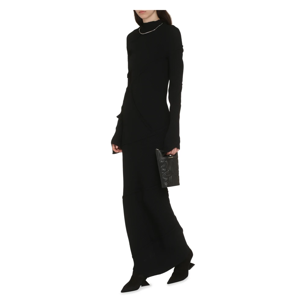 Balenciaga Geribbelde Gebreide Spiral Jurk Black Dames
