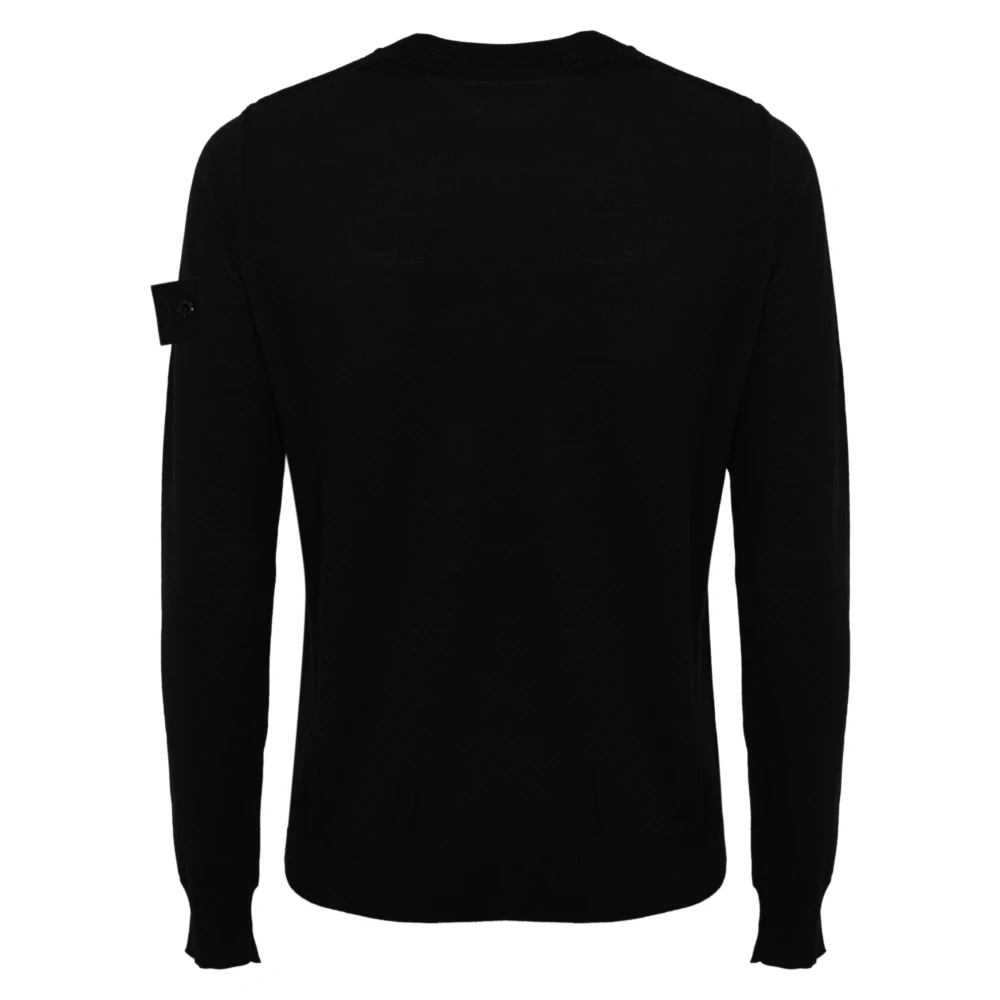 Stone Island Zwarte Wollen Trui Lichtgewicht Lange Mouw Black Heren